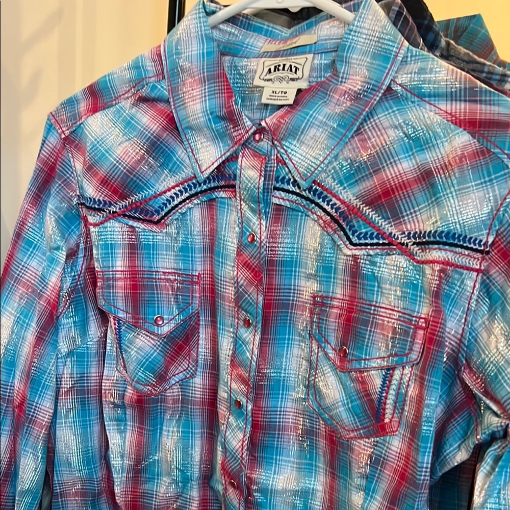 Ariat Women's Plaid Button Down Shirt - Red and Blue